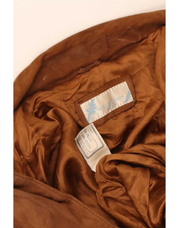 Vintage Damen 2-Knopf-Wildleder-Blazerjacke UK 12 Medium Beige Leder