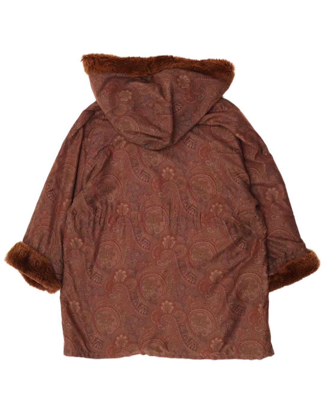 Vintage Damen Übergroßer Mantel mit Kapuze EU 42 Große braune Paisley-Wolle
