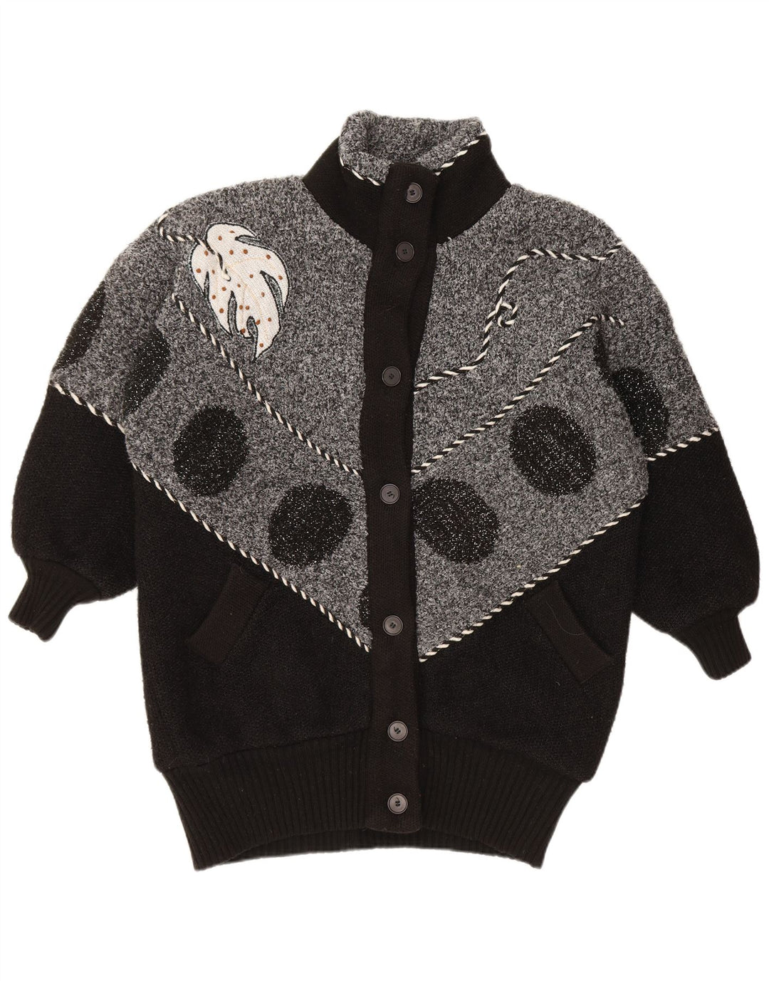 VINTAGE Damen-Cardigan-Pullover UK 22 3XL Schwarzer Farbblock