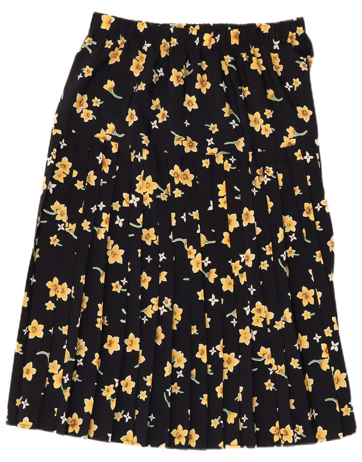 VINTAGE Womens Knife Pleated Skirt Medium W28 Navy Blue Floral Polyester