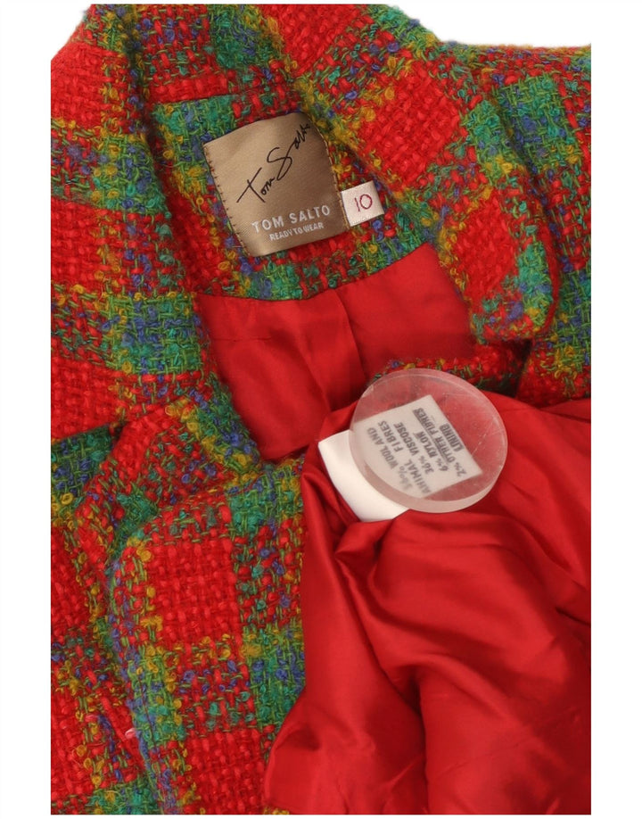 Vintage Damen 3-Knopf-Blazerjacke UK 10 Kleine rote Karowolle
