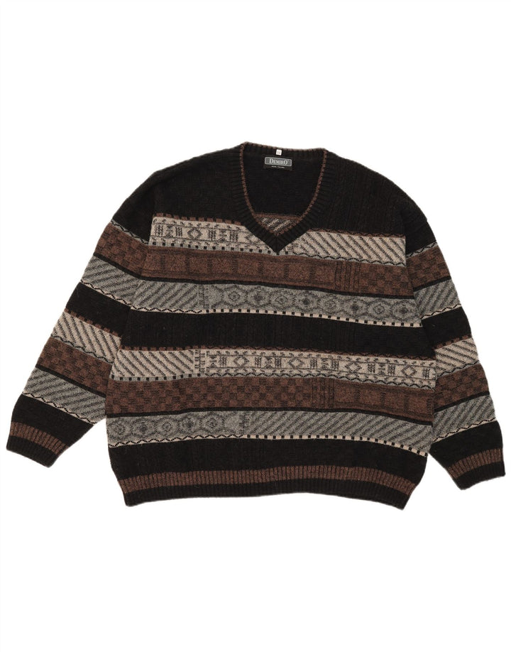 Demiro Herren-Pullover mit V-Ausschnitt IT 54 XL Mehrfarbige geometrische Wolle