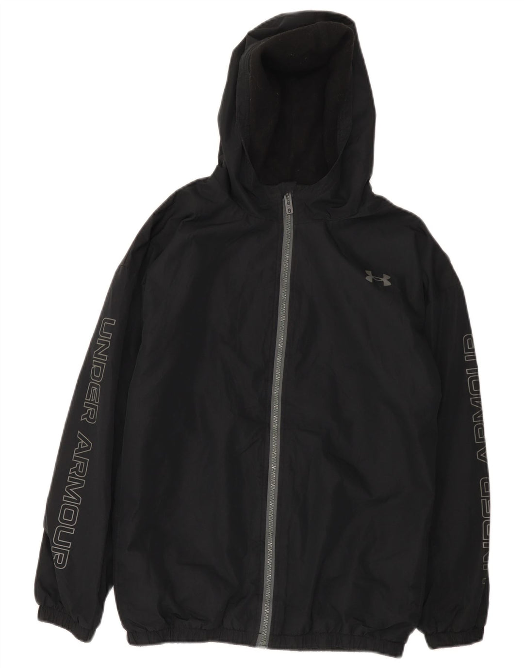 Under Armour Jungen-Regenjacke mit grafischer Kapuze, 13–14 Jahre, schwarzes Polyester