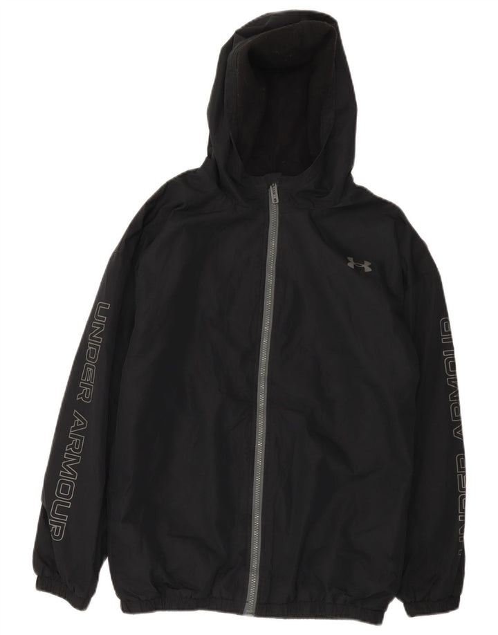 Under Armour Jungen-Regenjacke mit grafischer Kapuze, 13–14 Jahre, schwarzes Polyester