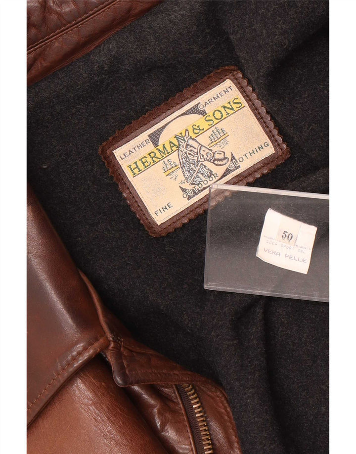 Herman & Sons Herren Lederjacke IT 50 Large Braun