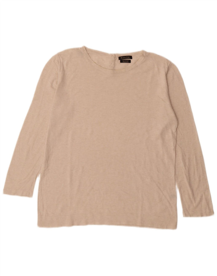 Massimo Dutti Damen Übergroßes Top Langarm UK 16 Large Beige Baumwolle