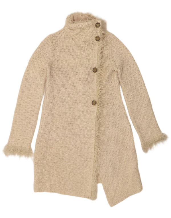 Zara Damen Longline-Cardigan-Pullover UK 12 Mittelweiße Wolle