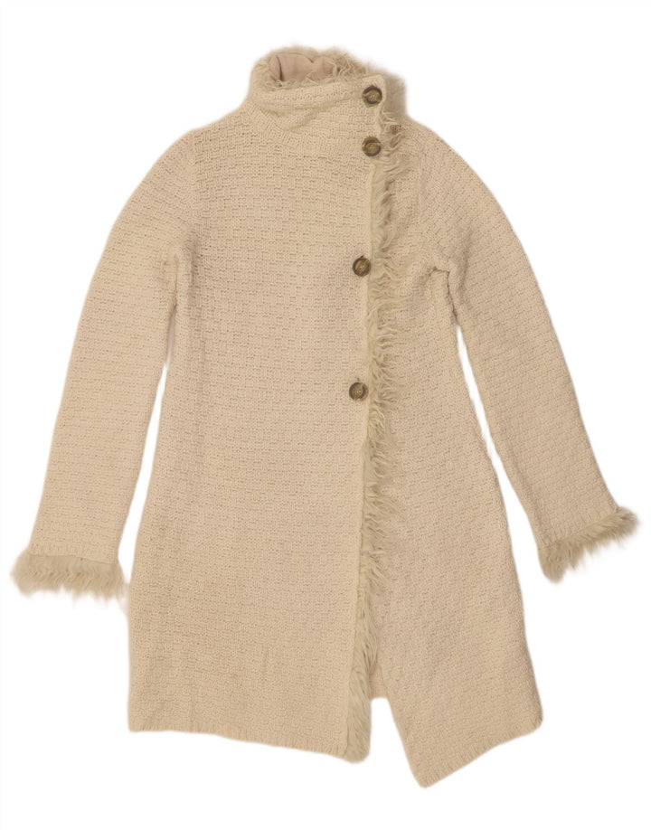 Zara Damen Longline-Cardigan-Pullover UK 12 Mittelweiße Wolle