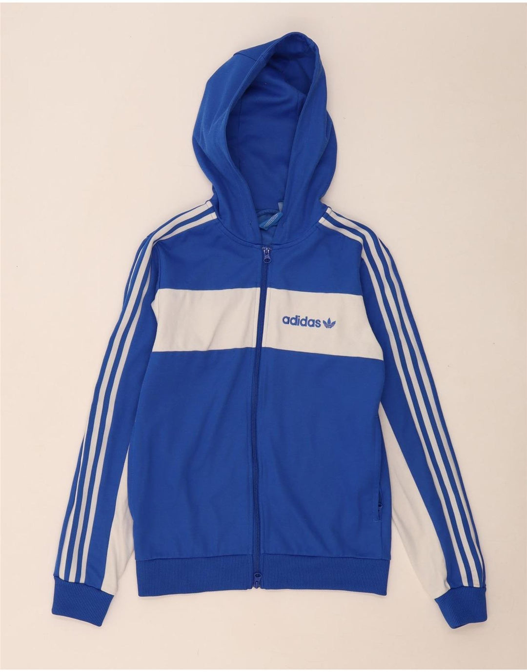 ADIDAS Herren-Kapuzenpullover mit Reißverschluss, XS, blaue Farbblock-Baumwolle