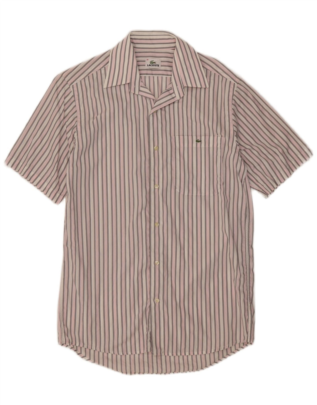 Lacoste Herren-Kurzarmhemd, Größe 38, mittelrosa, gestreift, Baumwolle