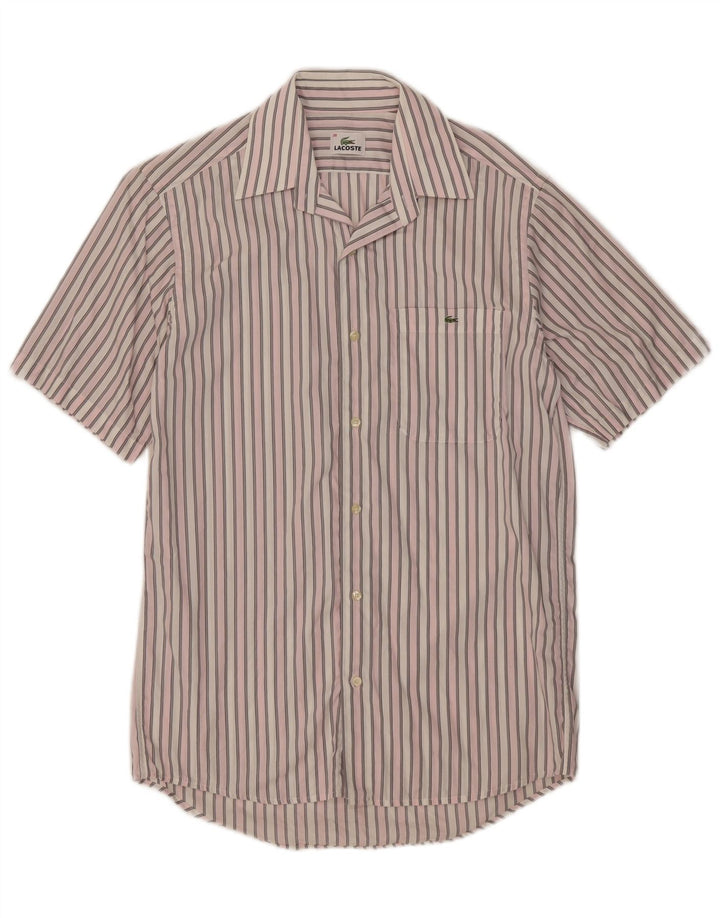 Lacoste Herren-Kurzarmhemd, Größe 38, mittelrosa, gestreift, Baumwolle