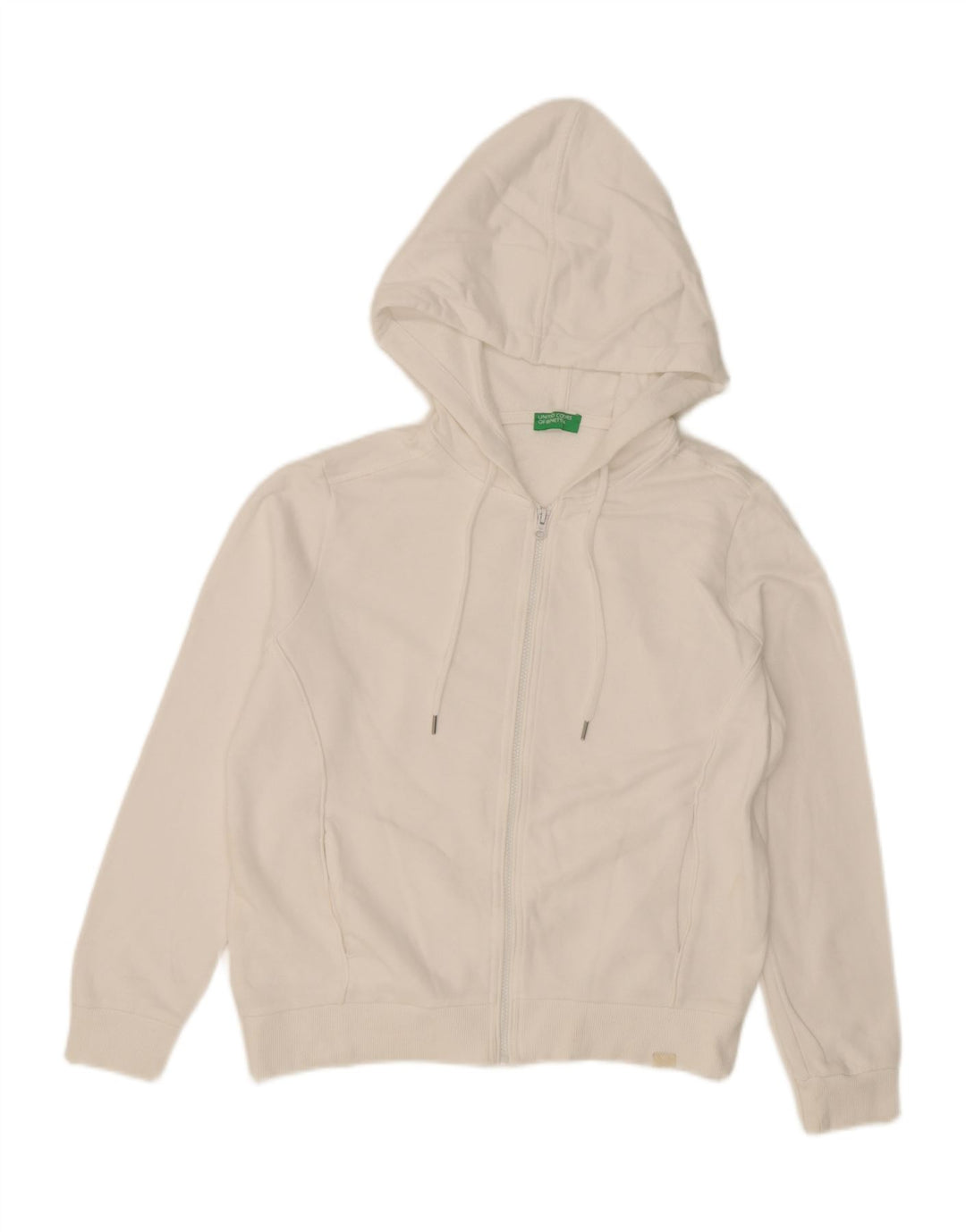BENETTON Womens Zip Hoodie Sweater UK 14 Medium White Cotton Vintage Benetton and Second-Hand Benetton from Messina Hembry 