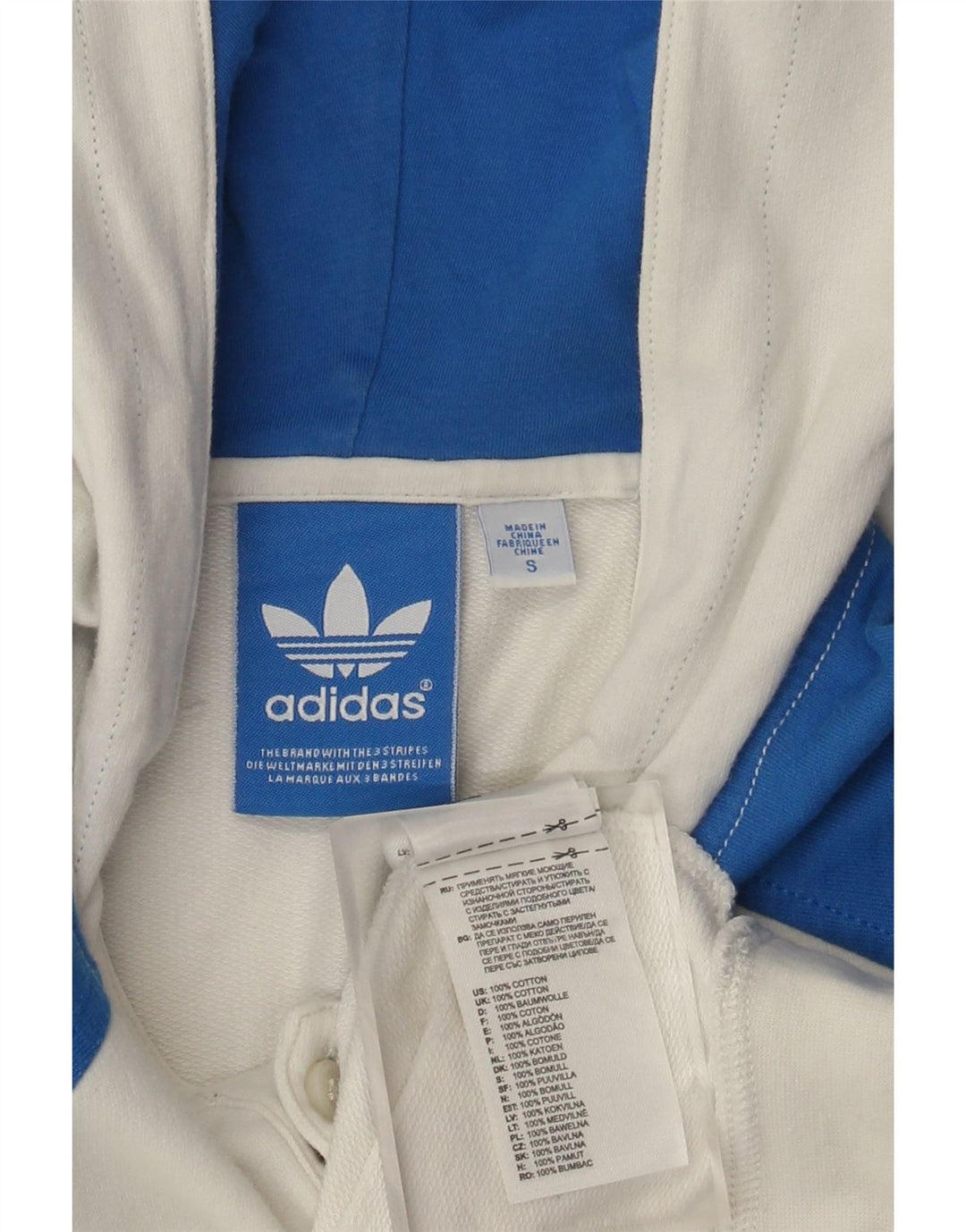 Adidas Herren-Kapuzenpullover mit Knopfkragen, Größe S, weiß, Colourblock-Baumwolle