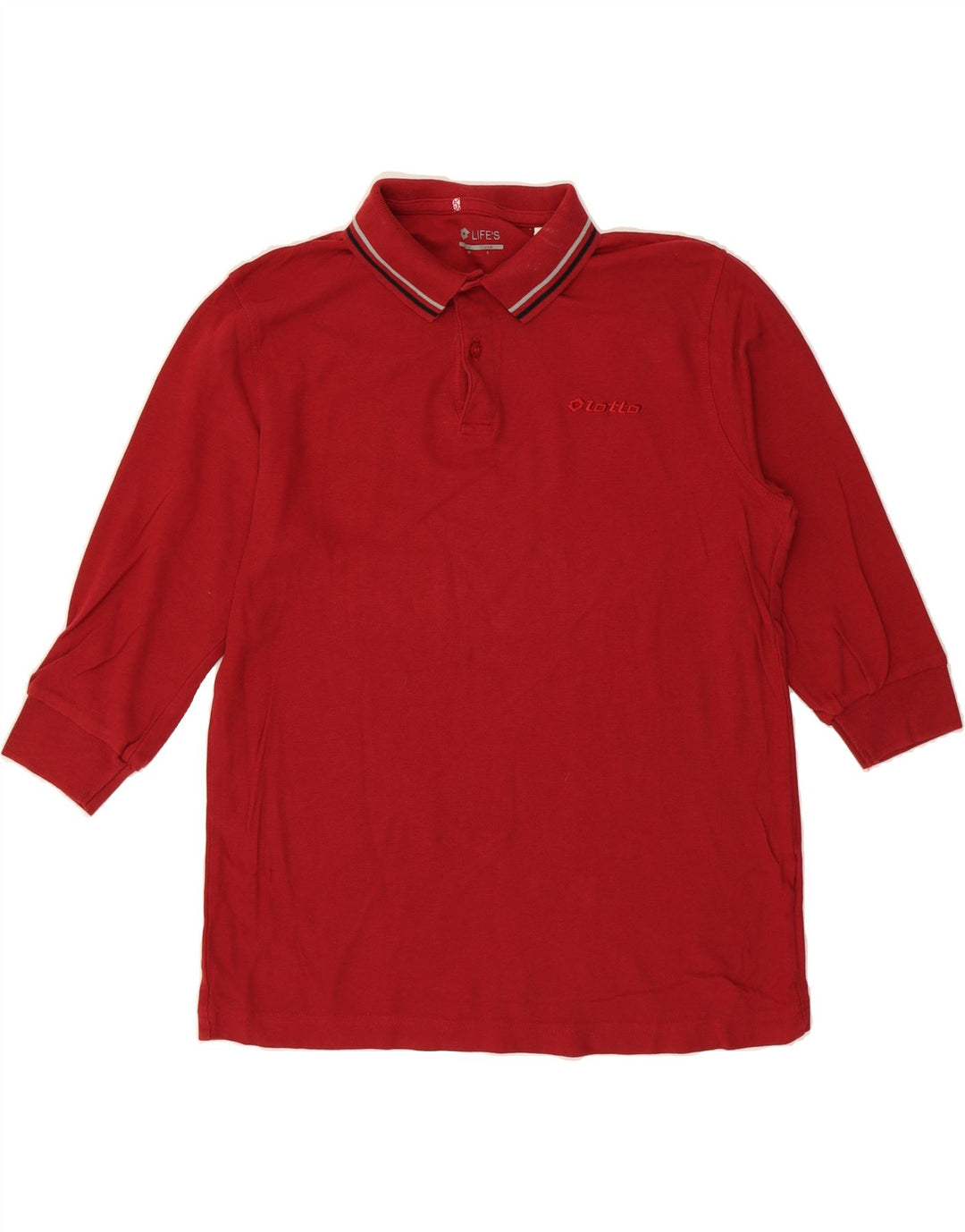 LOTTO Mens 3/4 Sleeve Polo Shirt Medium Red Cotton Vintage Lotto and Second-Hand Lotto from Messina Hembry 