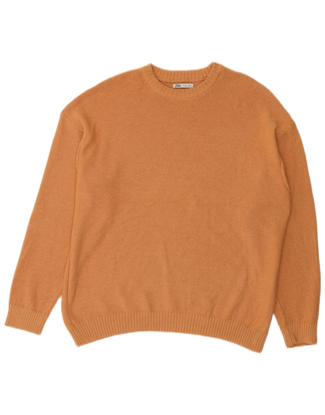 Zara Herren-Pullover mit Rundhalsausschnitt, groß, orangefarbene Baumwolle
