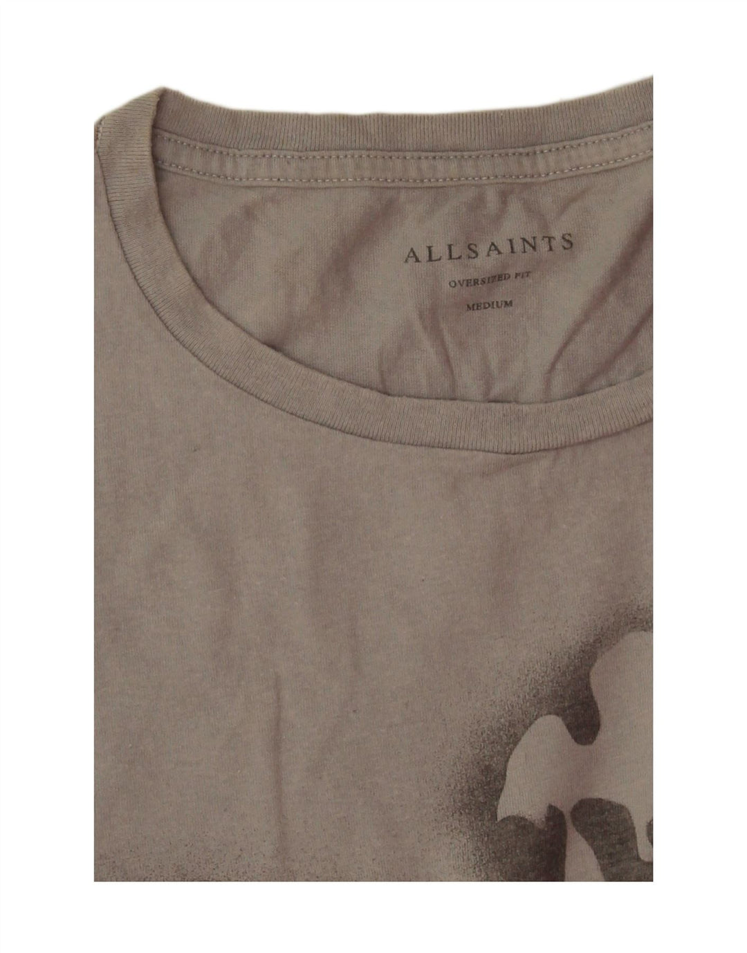 All Saints – Übergroßes Grafik-T-Shirt-Oberteil für Herren aus mittelgrauer Batik-Baumwolle