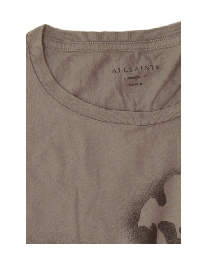 All Saints – Übergroßes Grafik-T-Shirt-Oberteil für Herren aus mittelgrauer Batik-Baumwolle