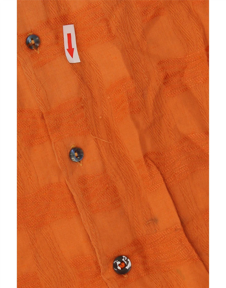 VINTAGE Herren Kurzarmhemd Große orange karierte Baumwolle