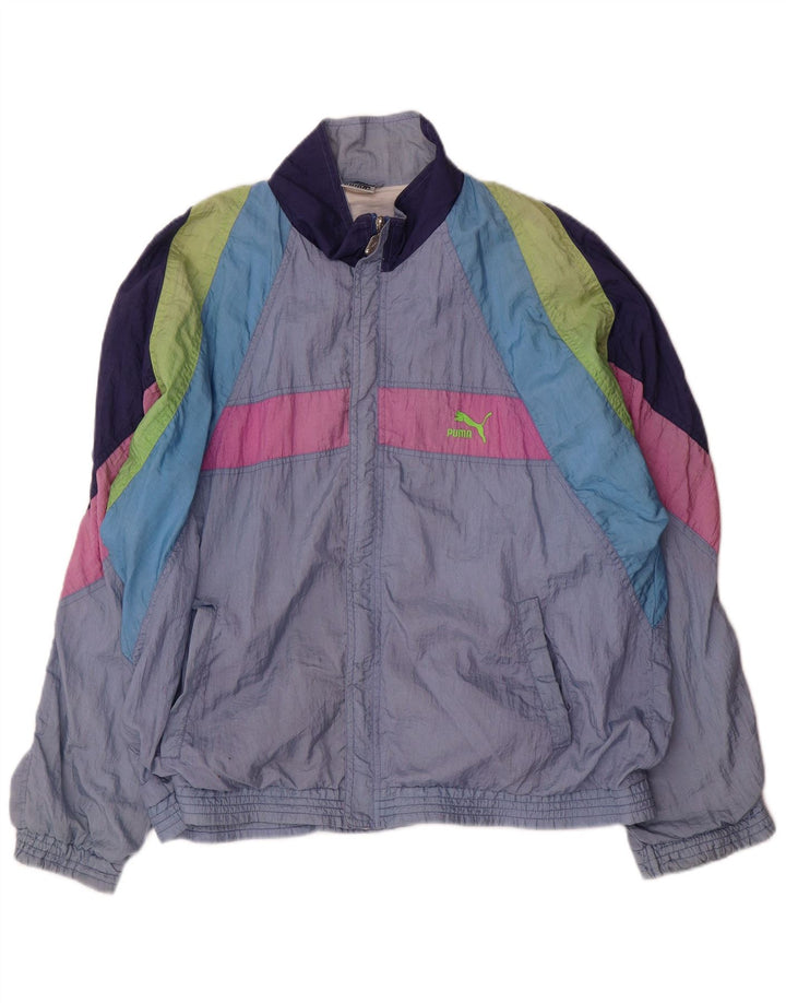 PUMA Herren-Trainingsanzug-Top-Jacke, UK 40, groß, blaues Colourblock-Polyamid