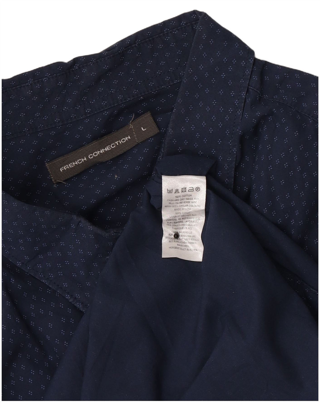 French Connection Herren-Kurzarmhemd, groß, marineblau gesprenkelte Baumwolle