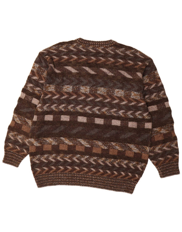 Sevres Mens Loose Fit V-Neck Jumper Sweater IT 50 Medium Brown Geometric