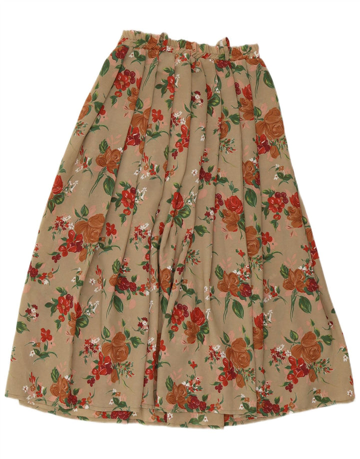VINTAGE Damen-A-Linien-Rock, mittelgroß, W28, beige, florales Polyester