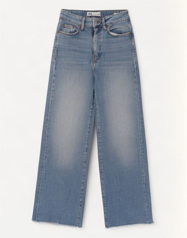 Zara Damen-Jeans mit hoher Taille und weitem Bein, EU 34, 2XS, W24, L27, Blau