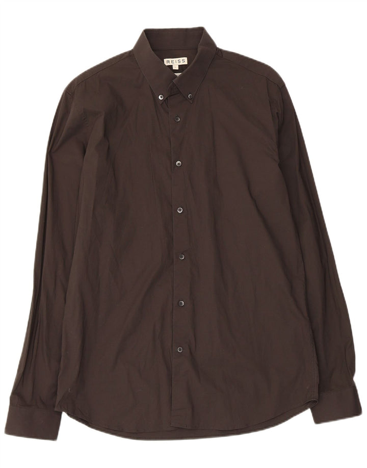 Reiss Herren-Slim-Fit-Hemd, groß, aus schwarzer Baumwolle