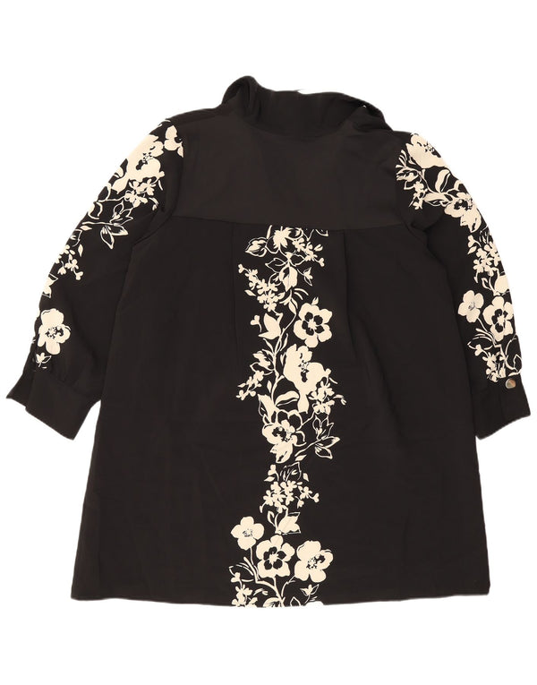 Zara Damen Langarm-Tunikakleid UK 16 Large Schwarz geblümtes Polyester