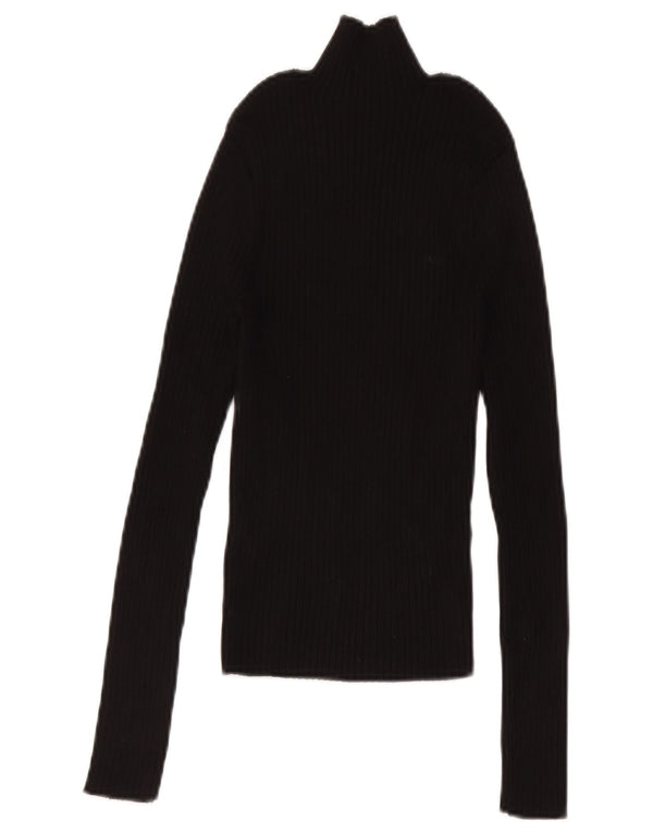 Zara Damen Crop Top Langarm UK 12 Medium Schwarz Viskose