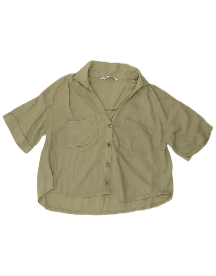 Zara Damen Kurzarm-Oversize-Hemd UK 10 Small Grün