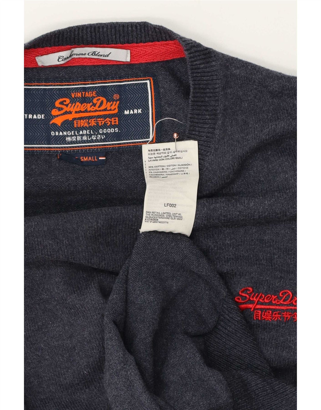 Superdry Herren-Pullover mit Rundhalsausschnitt, Größe S, marineblaue Baumwolle