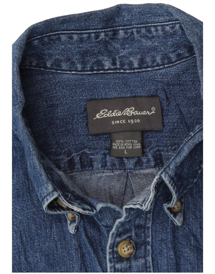 Eddie Bauer Herren Kurzarm-Jeanshemd, große blaue Baumwolle