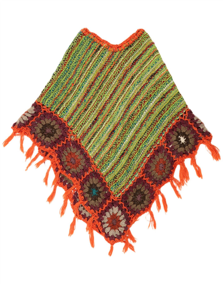 Vintage Damen Poncho Pullover One Size Grün gestreift