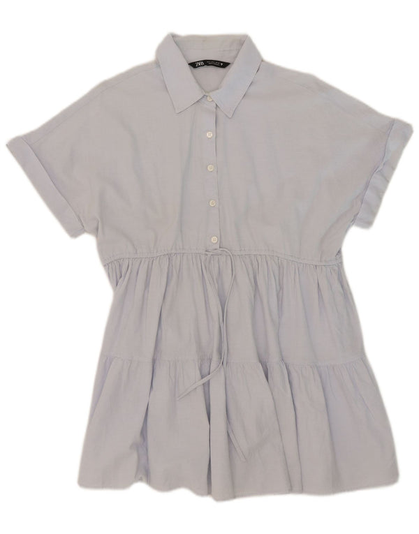 Zara Damen-Stufenkleid UK 10 Small Blaue Baumwolle