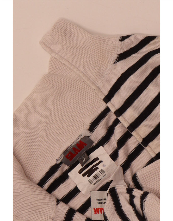 Slam Damen-Pullover mit Reißverschluss am Hals, UK 14, mittelweiß, gestreift, Baumwolle