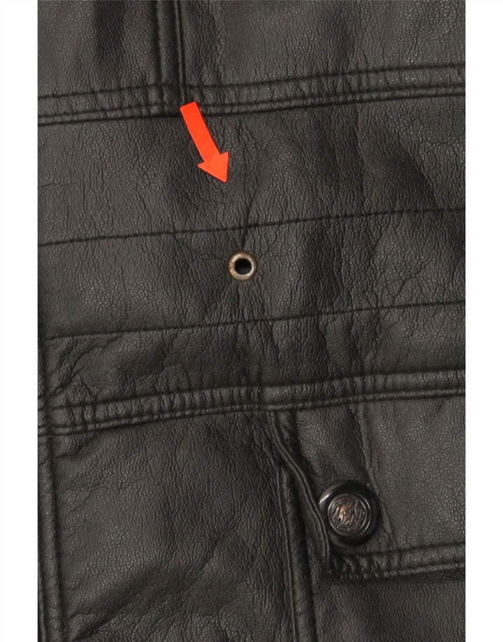 NUTSHELL Mens Faux Leather Windbreaker Jacket UK 40 Large Black Polyvinyl Vintage Nutshell and Second-Hand Nutshell from Messina Hembry 