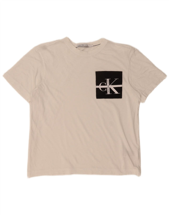 Calvin Klein Herren-T-Shirt mit Grafik, Größe S, weiße Baumwolle