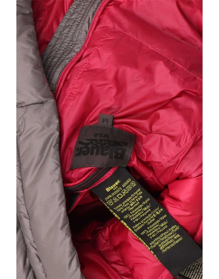 Blauer Wattierte Damenjacke mit Kapuze, UK 14, Mittelgrau, Polyamid