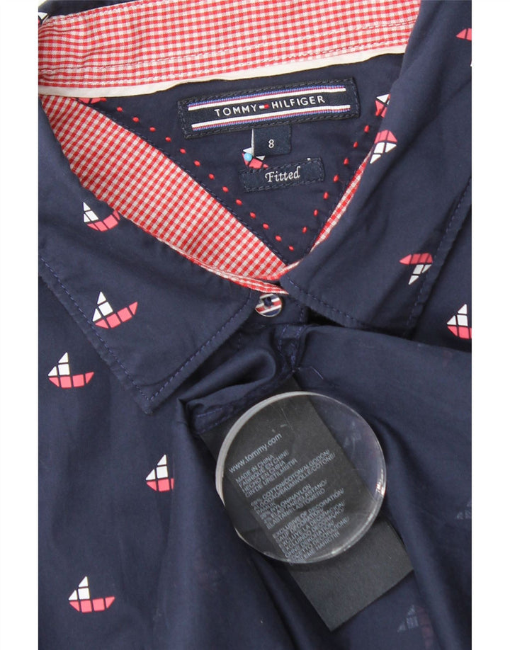 Tommy Hilfiger Damen-Hemd, figurbetont, US 8, mittleres Marineblau, geometrische Baumwolle