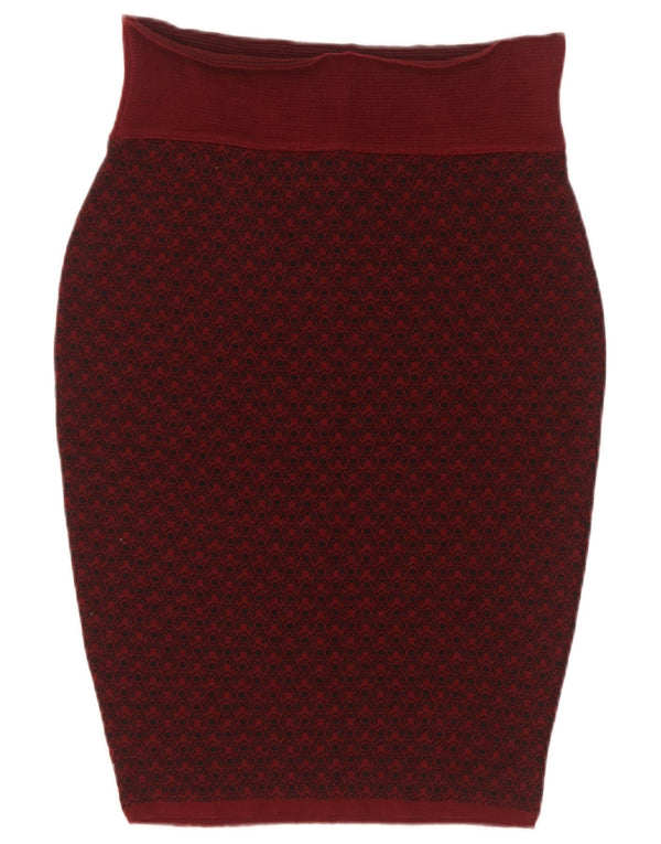Sevres Damen-Bleistiftrock mit abstraktem Muster IT 44 Medium W28 Burgunderrote Wolle