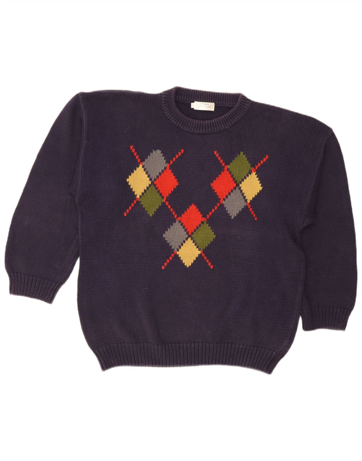St. Bernard Herren-Pullover mit Rundhalsausschnitt, Größe L, Marineblau mit Argyle-Muster/Diamantmuster