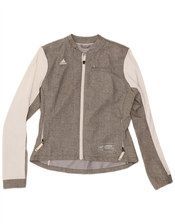 Adidas Damen Bomberjacke UK 12/14 Mittelgraue Colourblock-Wolle