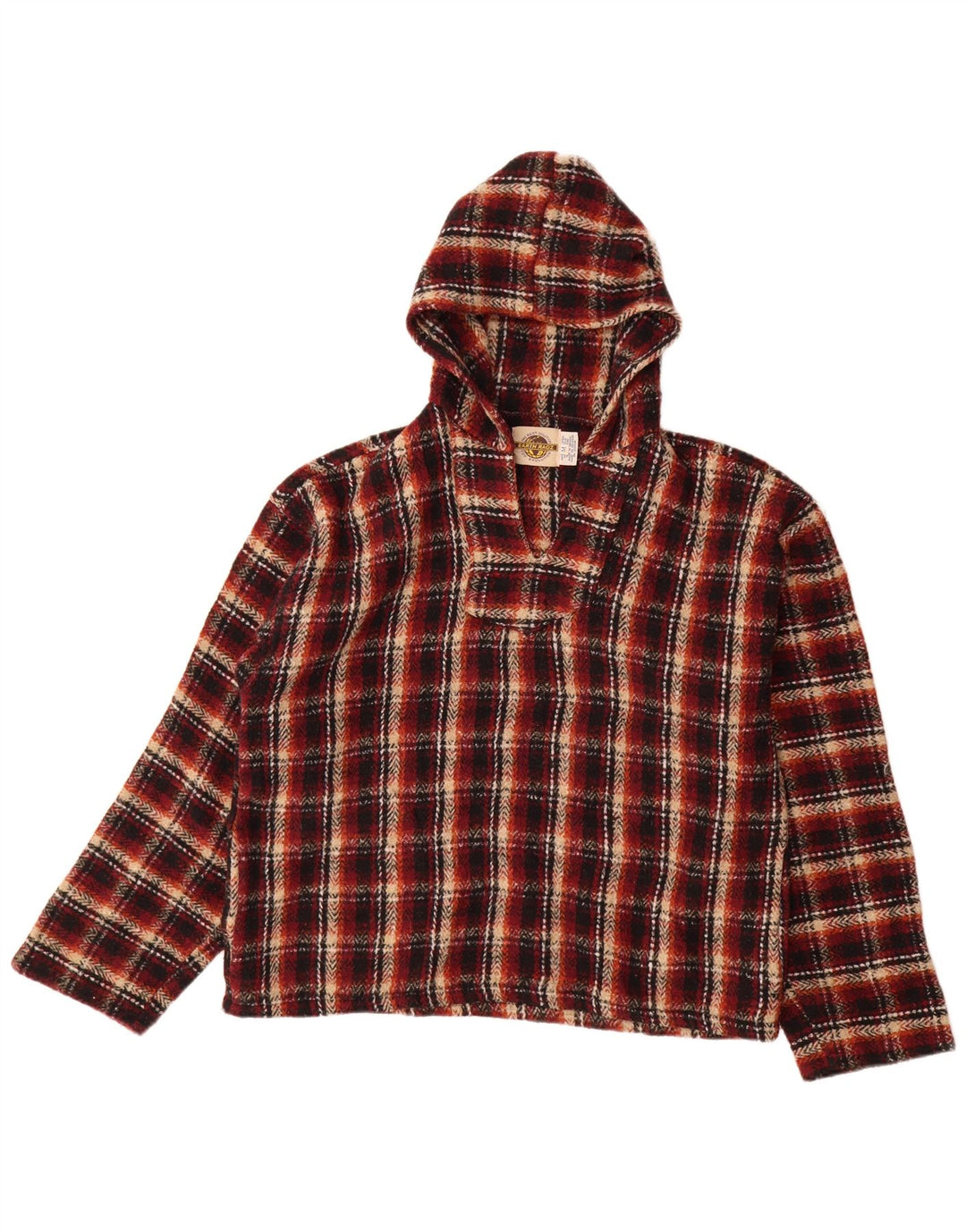 Earth Ragz Herren-Kapuzenpullover, mittelrot, kariert, Polyester, Hippie