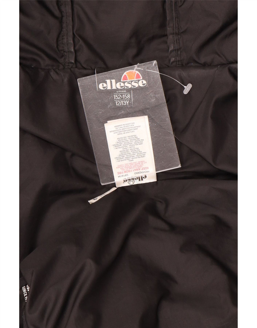 ELLESSE Jungen wattierte Jacke mit grafischer Kapuze, 12–13 Jahre, schwarzes Polyester