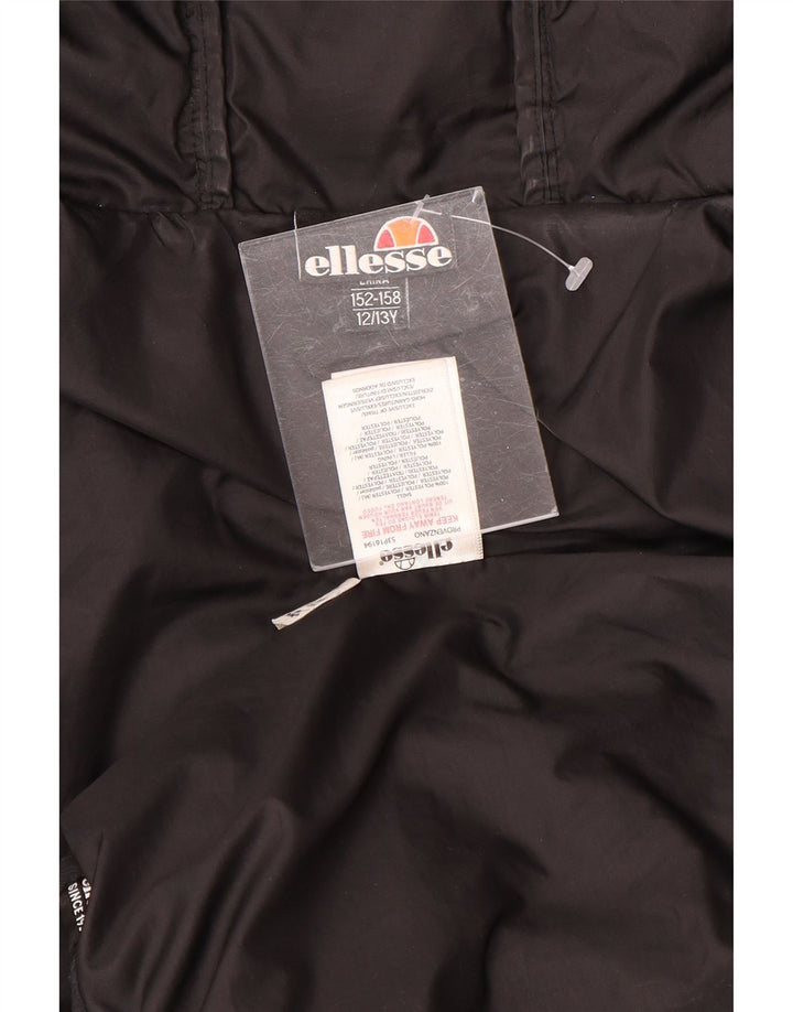 ELLESSE Jungen wattierte Jacke mit grafischer Kapuze, 12–13 Jahre, schwarzes Polyester