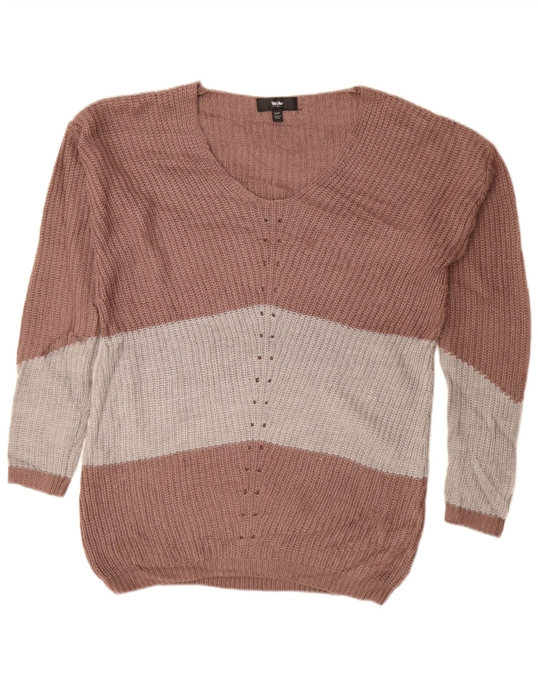 MOSSIMO Damen-Pullover mit V-Ausschnitt, übergroß, UK 6, XS, Braun, Farbblock