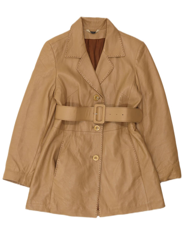Vintage Damen Ledermantel IT 44 Medium Beige