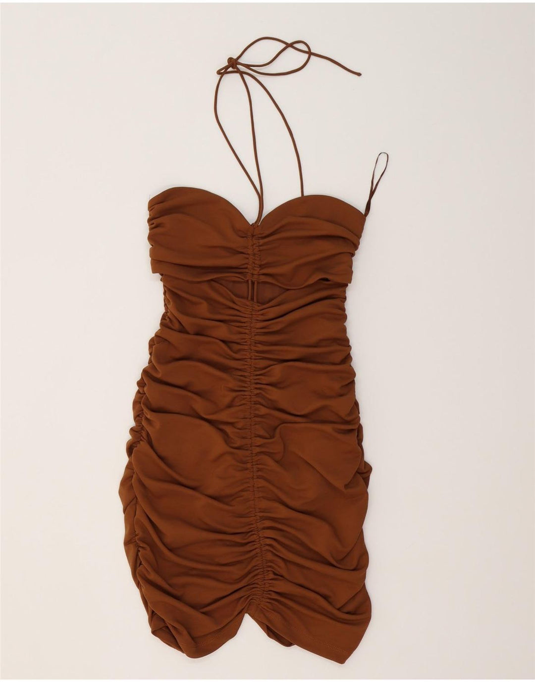 Zara Damen Neckholder-Bodycon-Kleid UK 12 Mittelbraunes Polyester
