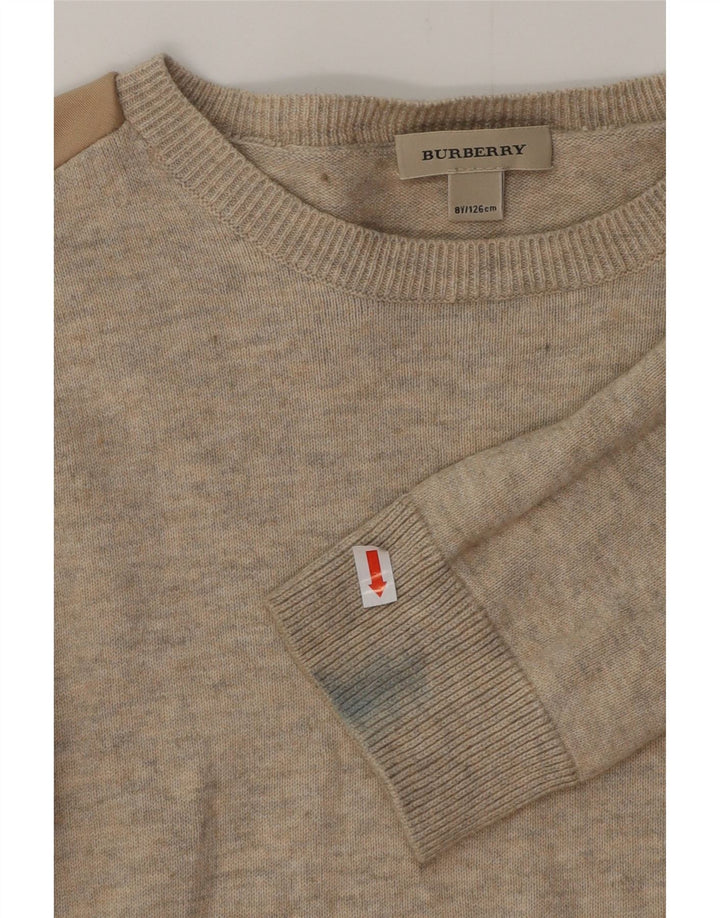 BURBERRY Mädchen-Pullover mit U-Boot-Ausschnitt, 7–8 Jahre, beige Baumwolle